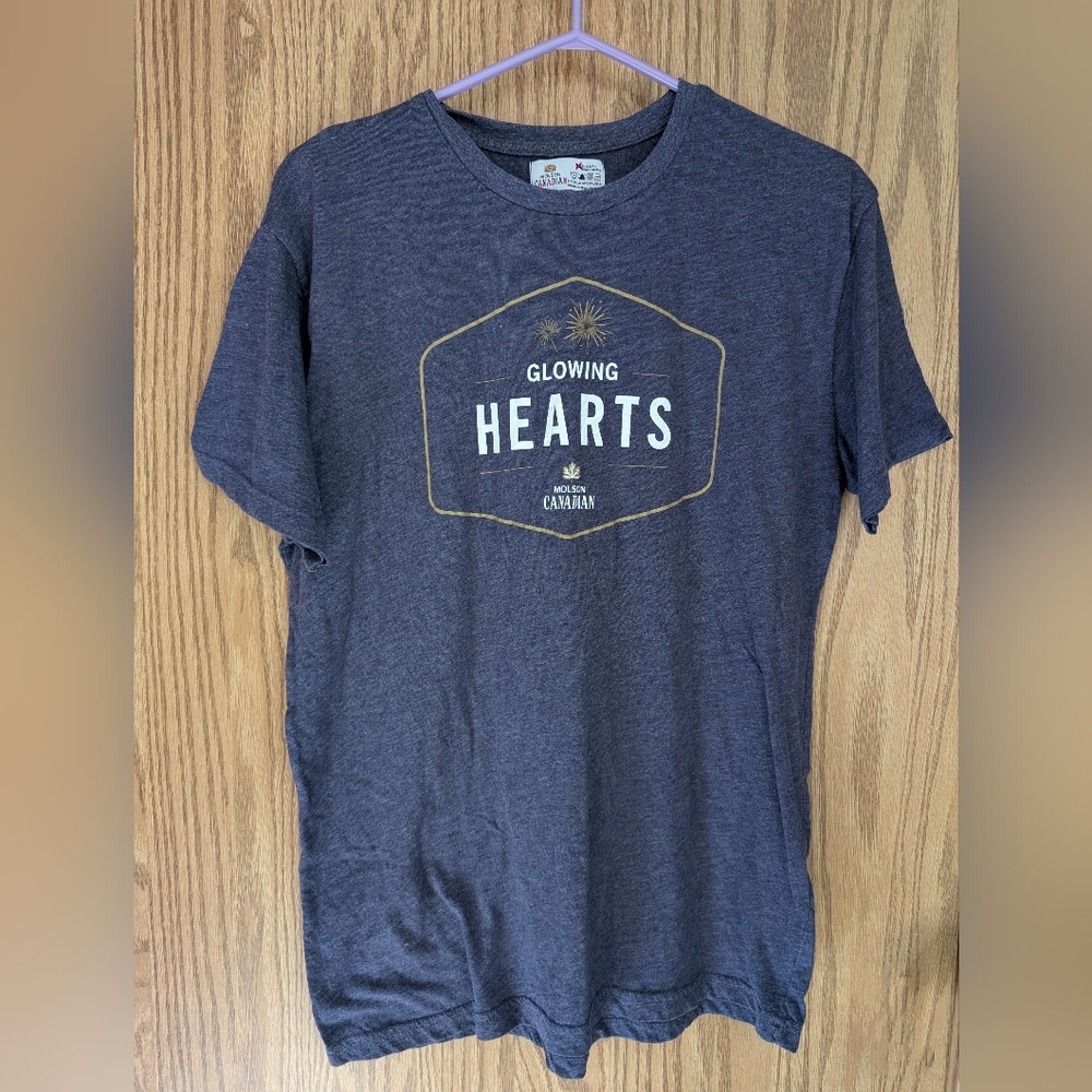 MOLSON CANADIAN T Shirt With Glowing Hearts Canada Beer Soft Thin Retro Large